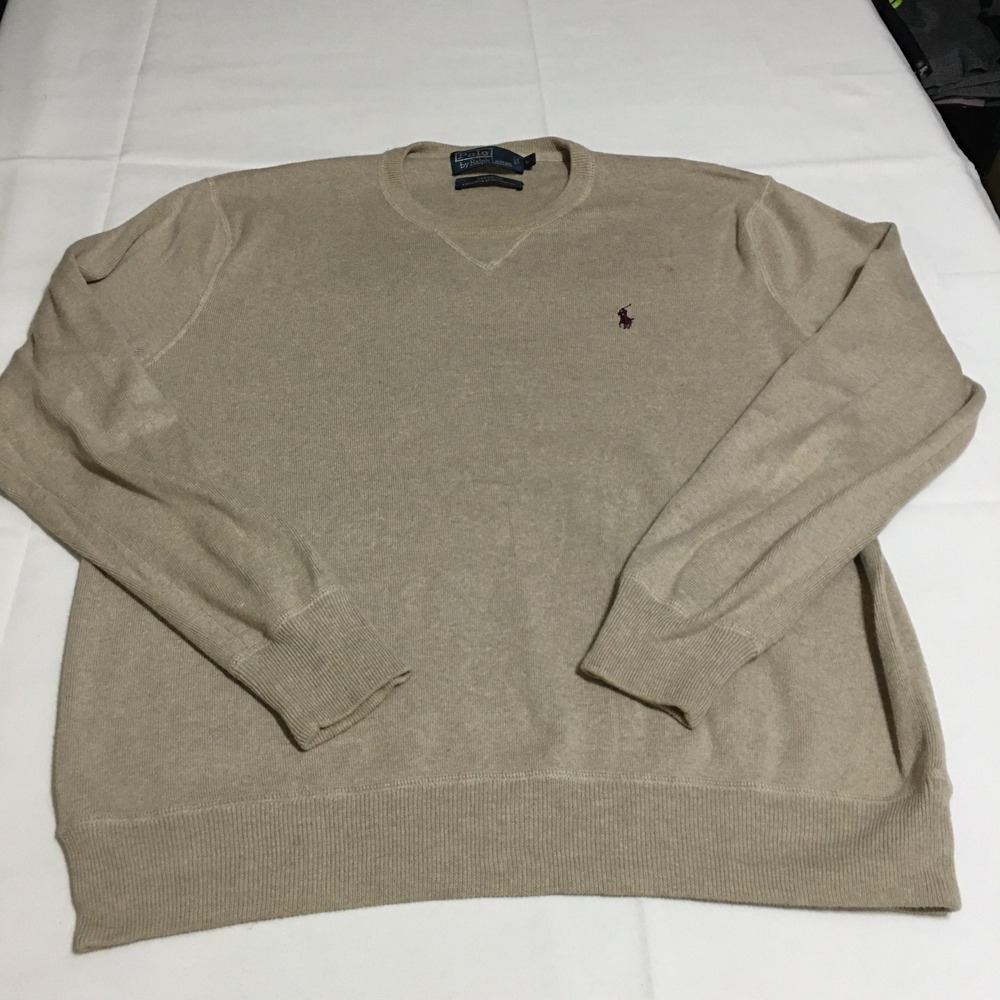 Polo Ralph Lauren Sweater Mens Large Tan Crew Neck Knit
